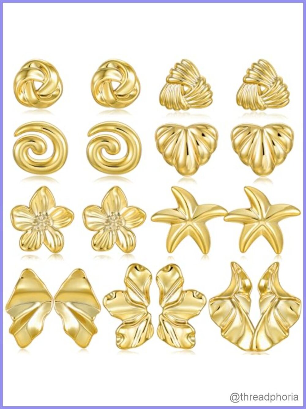 9 Pair Gold Stud Earrings Set Chunky Lightweight Statement Studs for Women